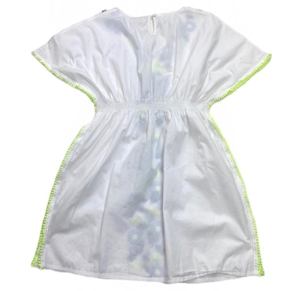 BODEN Girls Floral Embroidered Mexican Kaftan Dress in White / Blue/ Neon Yellow - Picture 4 of 10